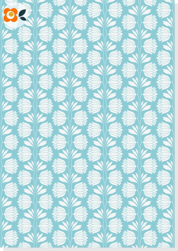 Notizheft Vintage Blumen, blau/wei