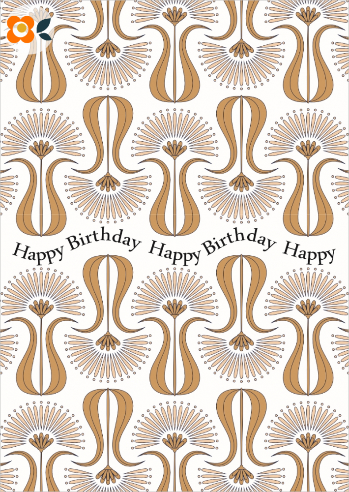 Postkarte Happy Birthday, Retroblume