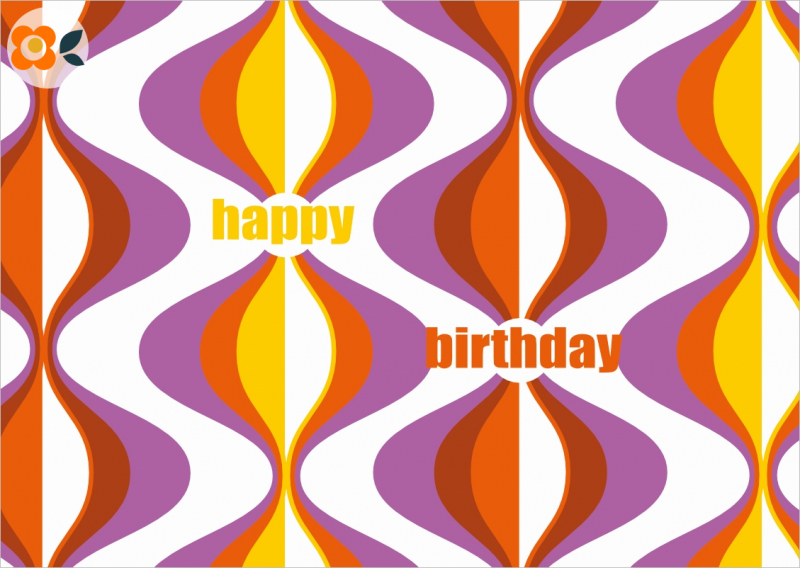 Postkarte Happy Birthday, 70er Welle