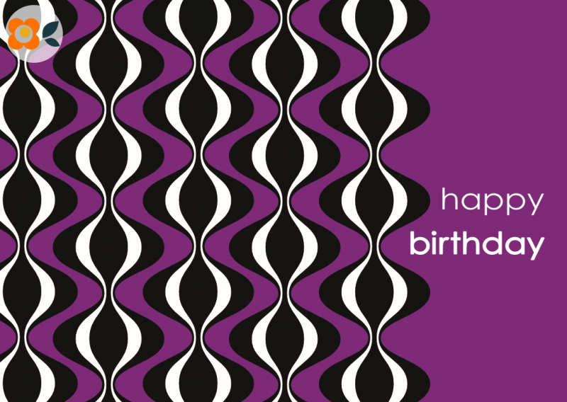 Postkarte Happy Birthday, 70er Welle