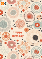 Postkarte Happy Birthday, Hippie Scandi Blumenmix