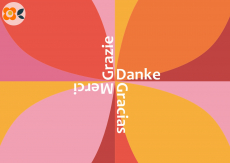 Postkarte Danke mehrsprachig, Retrogeometrie