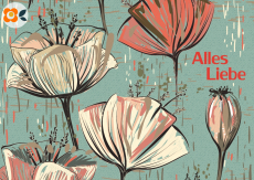 Postkarte Alles Liebe, Vintage Blumenwelt